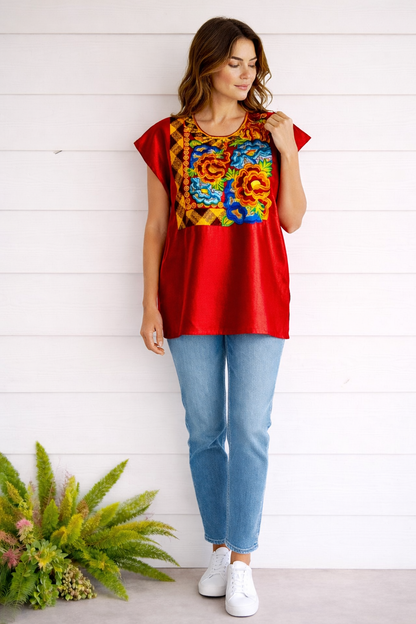 Blusa Istmeña Donaxi – Rojo Bugambilia